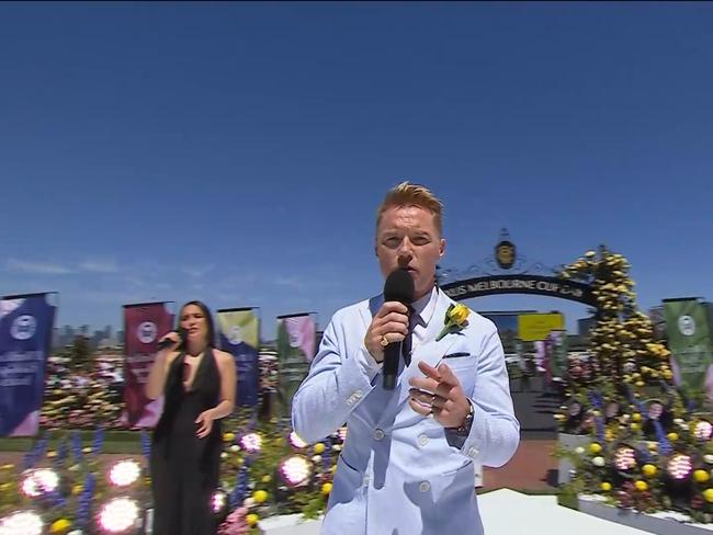 Ronan Keating performed with Ricki Lee Coulter at the 2024 Melbourne Cup. Picture: Channel 9