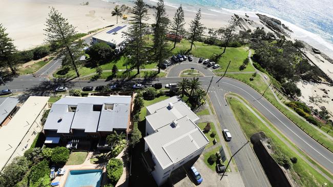 Looking down on the corner of Petrie Terrace and Marine Parade where a 13 story tower development is planned. Rainbow Bay Photo: Scott Powick Newscorp