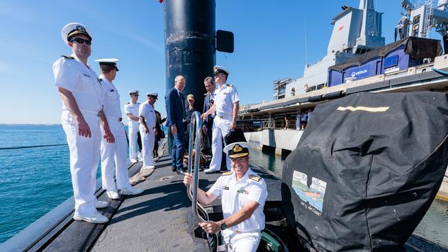 Rear Admiral Matthew Buckley, Head of Nuclear Submarine Capability, Royal Australian Navy is seen on-board the USS Asheville, a Los Angeles-class nuclear powered fast attack submarine.