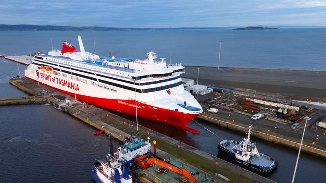 The newly built Spirit of Tasmania IV passenger ferry arrives at Port of Leith to be. Mothballed for up to two years. Picture: Iain Masterton/Alamy Live News