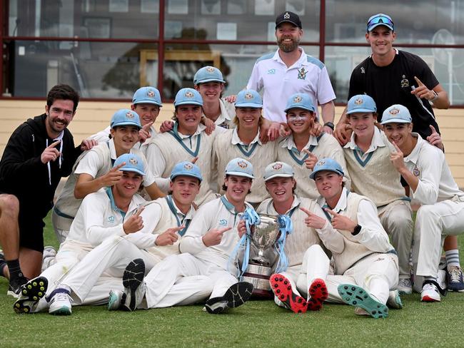 Geelong Grammar celebrating their APS cricket premiership.