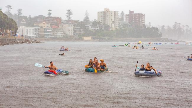 The Manly Inflatable Boat Race at Shelley Beach, Manly, NSW. Sunday 17th March 2019. (AAP IMAGE/Jordan Shields)