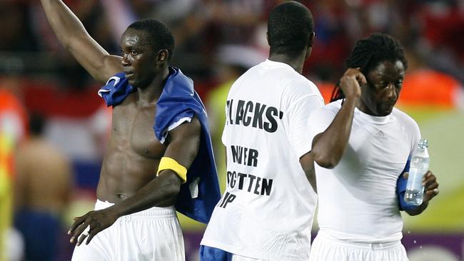 Yorke (L) in his playing days with Trinidad and Tobago, alongside former Macarthur assistant coach Russell Latapy (R). Picture: AFP