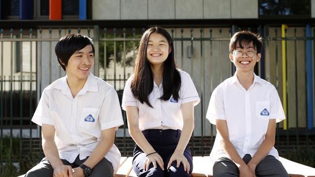 Year 9 students Ryan Le, 14, Annie Tran, 13 and Hector Nguyen, 14. Picture: Tim Hunter