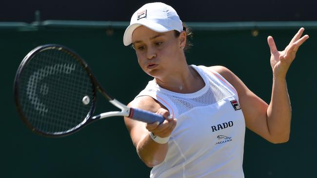 Australia's Ashleigh Barty returns against Belgium's Alison van Uytvanck during their women's singles second round match. Picture: AFP