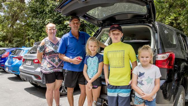 Parents Katrina and Gary Collins, along with their children Millie, 10, Johnathan, 12, and Ruby, 7, spent the day out at Springbrook. Picture: Jerad Williams