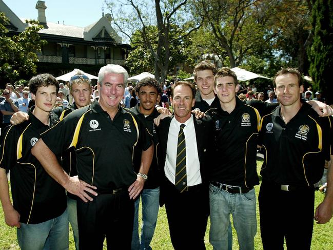 Richmond president Clinton Casey holds a BBQ at his residence for the new draft picks. (L to R) Danny Meyer, Brett Deledio, Clinton Casey, Richard Tambling, Terry Wallace, Adam Pattison, Dean Limbach and Mark Graham.