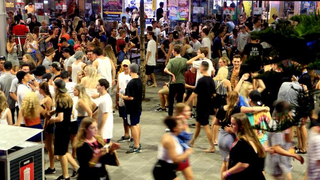 2015: Schoolies fills the modern version of Cavill Mall which bears little resemblance to its 1980s period. Pics Tim Marsden