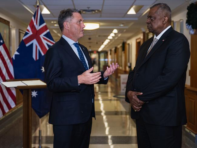 Defence Minister Richard Marles with US Defense Secretary in Washington DC last month. Picture: Alexander Kubitza (US Defense Department)