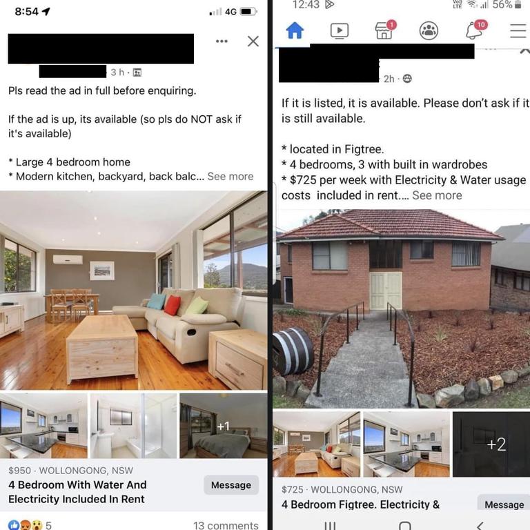 The listings were posted in the community group a week apart. Picture: Don't Rent Me/Facebook