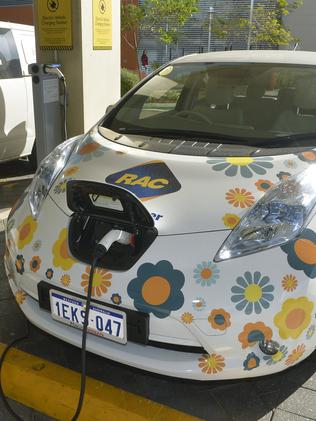 An electric car charging at the RAC charging station Wellington Street, Perth.