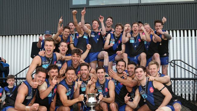 Uni Blues celebrate their VAFA Premier grand final success last year.