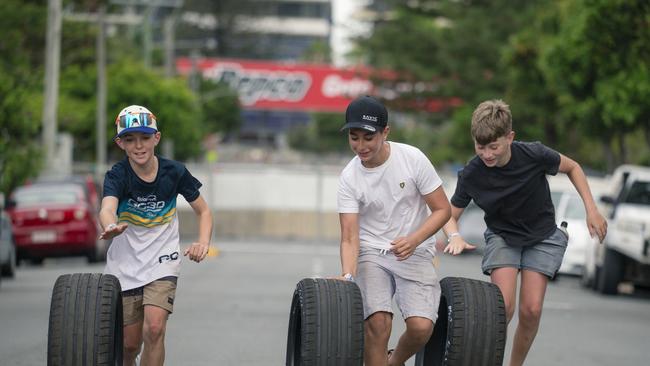 Zac Smith , Eamon Walker and Samuel Thomas enjoying the 2024 Gold Coast 500. Picture: Glenn Campbell