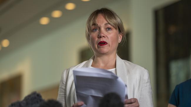 Rachelle Miller holds a press conference at Parliament House, Canberra. Picture : NCA NewsWire / Martin Ollman