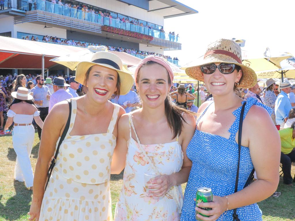 Sam Rooney, Emily Aldridge and Shannon Cross at the 2021 Great Northern Darwin Cup. Picture: Glenn Campbell