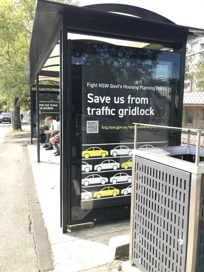 Ku-ring-gai council has fought the Minns government's housing reforms with ads on bus shelters.