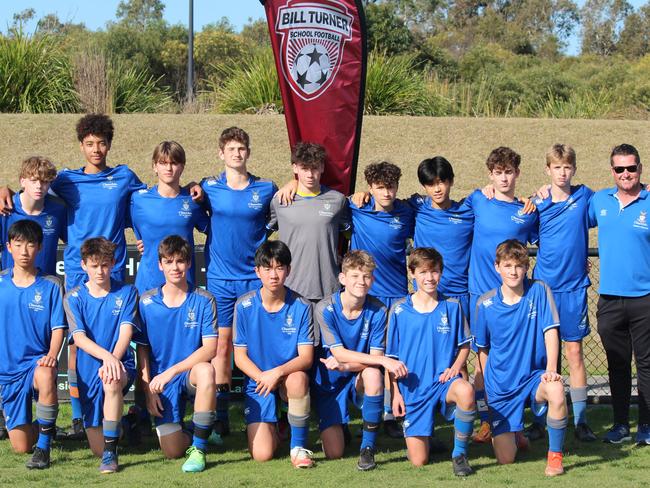 Churchie's team in the Bill Turner School Football. Back (l-r): Arden Hogan, Lucas Herrington, Oliver Reid, Gianluca Gasperini, Josh Tanner, Charlie Bicker-Sherrington, Daniel Ren, Luke O’Sullivan, Hayden Smith, Scott MacNicol (coach) Front (l-r): Hiro Sugimura, Levi Collins, Jayden Draper, Ethan Jeong, Quinn MacNicol, Harry Love, Jasper Grierson