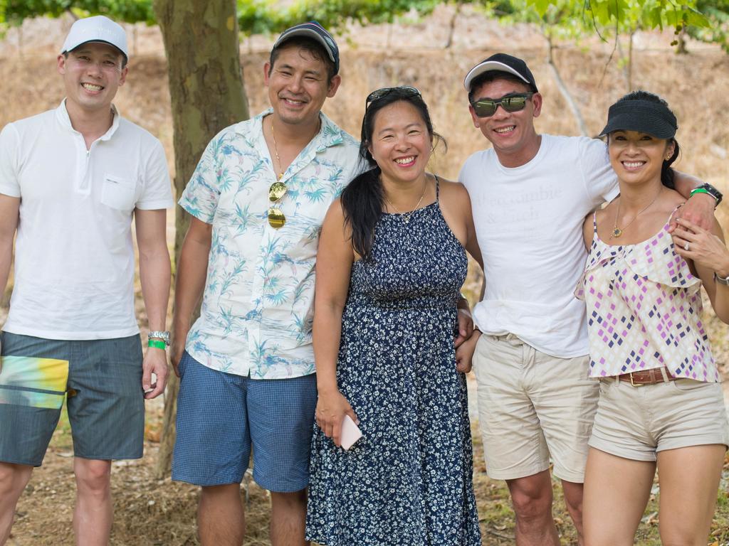 Ken Chin, Nick Liau, Cindy Ting, Michael Le and Minh Trang at the North Shore Beach Party at Glen Ewin Estate for the Crush Festival. Picture: Matthew Kroker