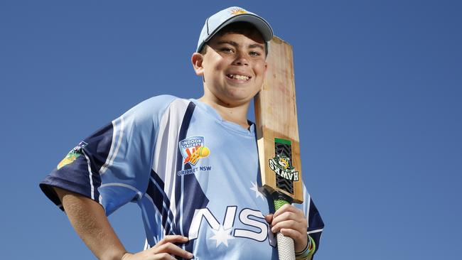 Aiden Kells plays cricket for the NSW under-13s and the St Clair club.