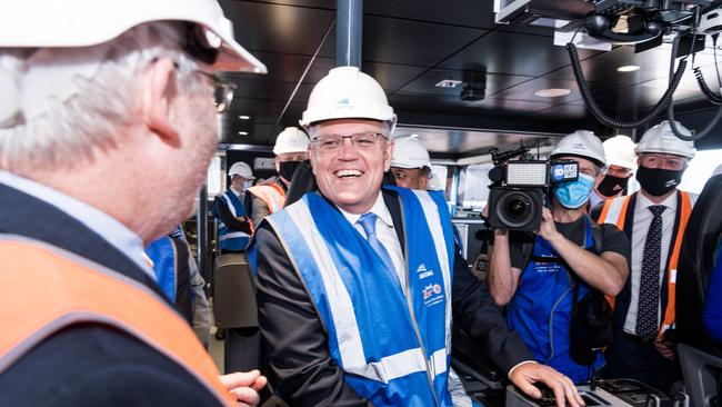 Scott Morrison visits Austral Ships in the seat of Fremantle, WA today. Photo: James Brickwood