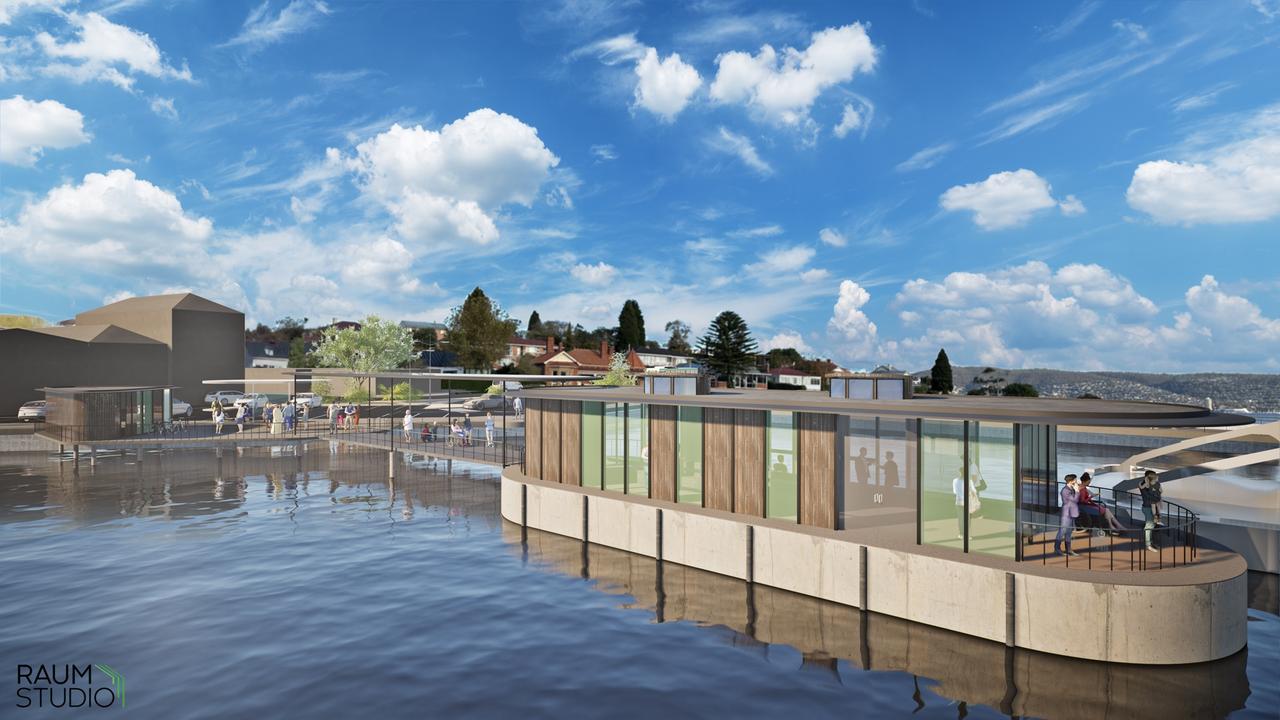 Concept design of the upgraded Bellerive Derwent Ferry terminal. The design is set to be replicated across all new terminals planned along the river. Picture: Supplied