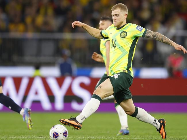 Riley McGree was ‘struggling’ before his moment of magic in the 90th minute. Picture: James Worsfold/Getty Images