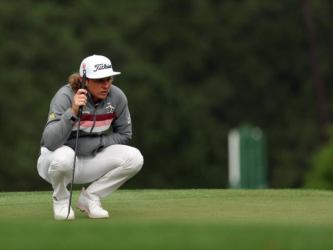 AUGUSTA, GEORGIA - APRIL 09: Cameron Smith of Australia looks over a putt on the 17th green during the continuation of the weather delayed third round of the 2023 Masters Tournament at Augusta National Golf Club on April 09, 2023 in Augusta, Georgia. (Photo by Patrick Smith/Getty Images)