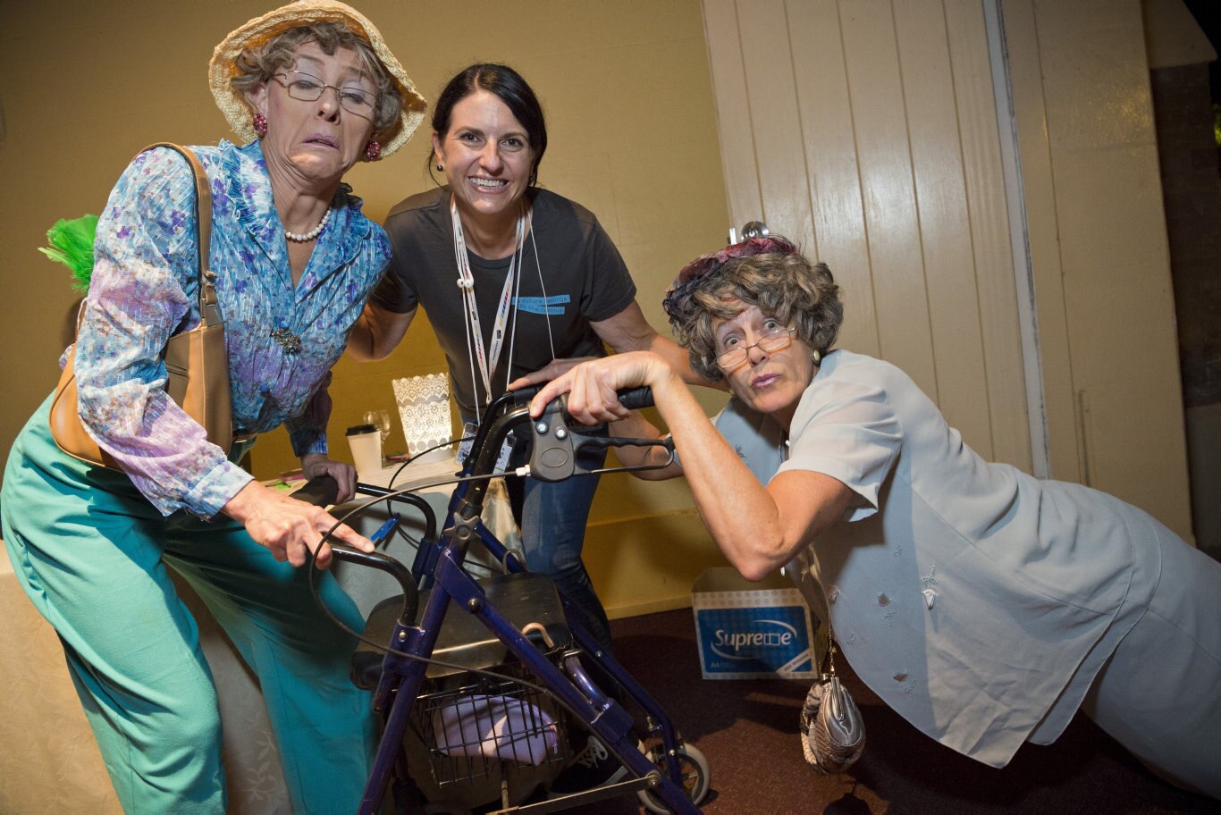 Myrtle (left) and Maud of Wilde Applause as the Comedy Grannies with Curious Arts Festival co-director Kirsten Bartholomew, Saturday, March 16, 2019. Picture: Kevin Farmer