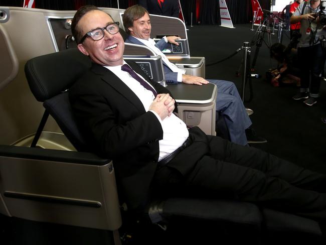 Testing out new Business Class seats that will go into Qantas’s 787-9 Dreamliners. Picture: Chris Pavlich