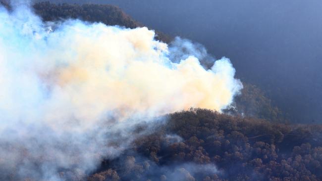 Thick smoke over the Beechmont and Binna Burra area. Picture: Adam Heads