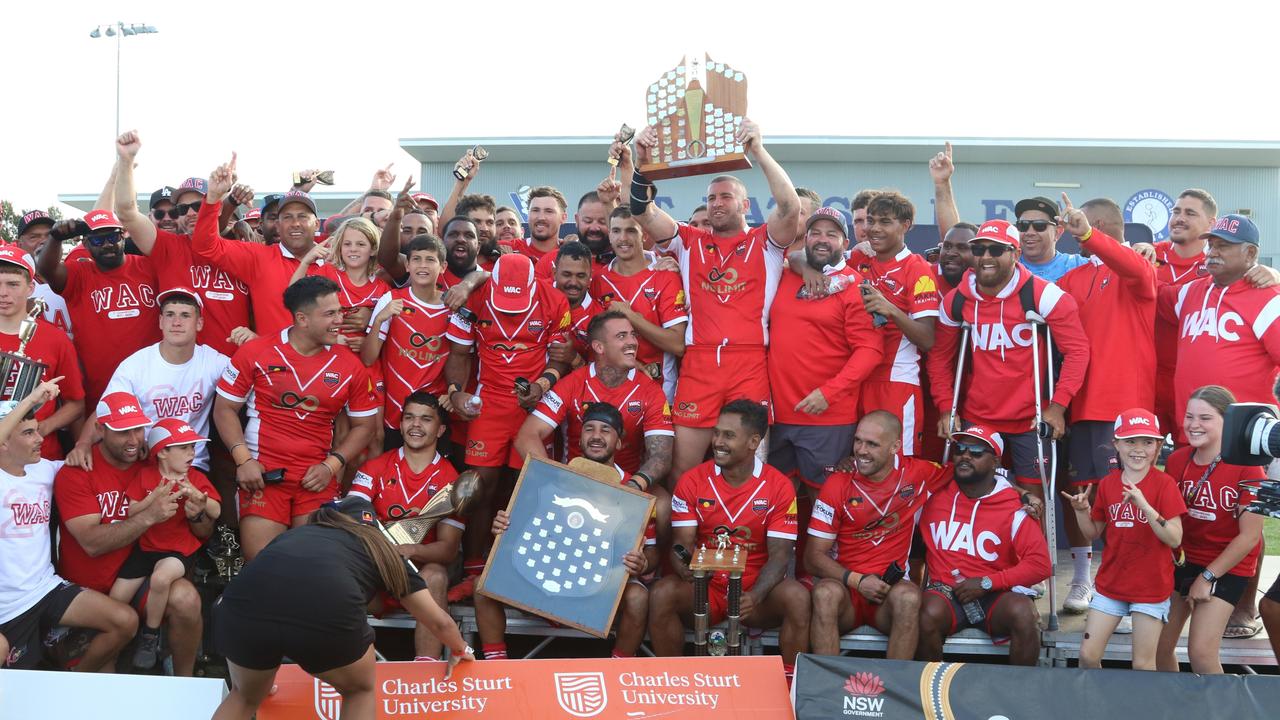 Walgett Aboriginal Connection celebrates its win in the Koori Knockout in Bathurst. Picture: Warren Gannon Photography