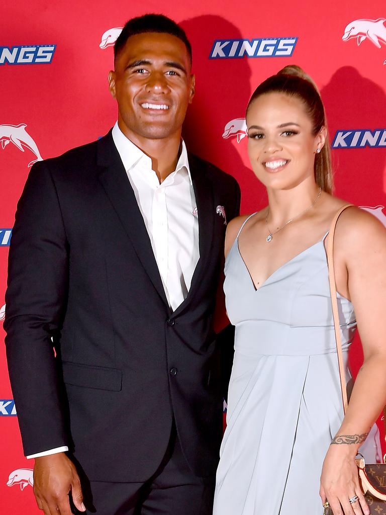 J.J. and Aleshia Collins on the red carpet at the Dolphins’ season launch. Picture: John Gass