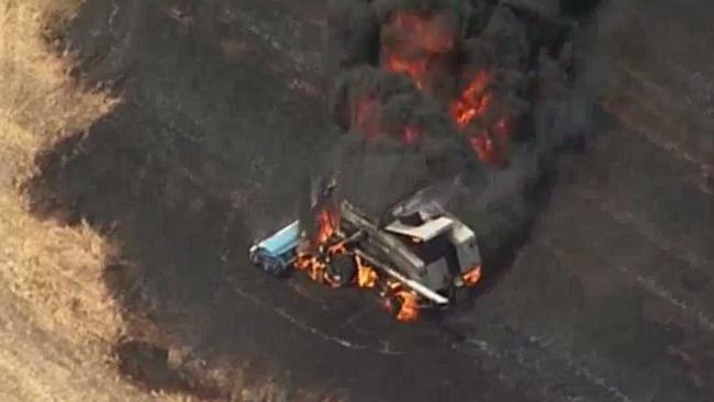 The CFS believes a fire in the Adelaide Plains was started by a crop harvester. Picture: 7 News Adelaide