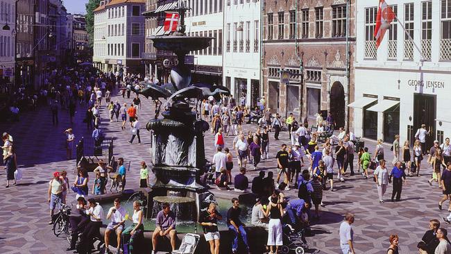 Amagertorv, part of the pedestrian Stroget in the old town in Copenhagen.