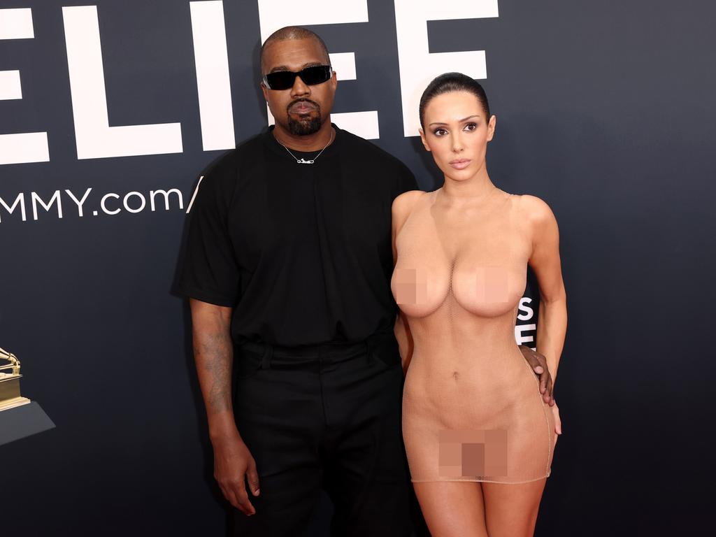 Kanye West and Bianca Censori and the now infamous “naked” stunt at the Grammys. Picture: Getty Images for The Recording Academy