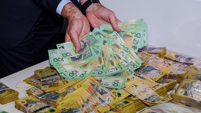 Cash seized during South Australia’s Operation Ironside arrests. Picture: NCA NewsWire / Brenton Edwards