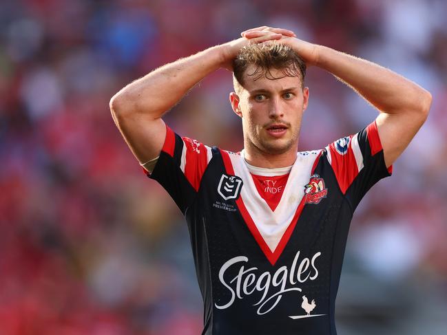Sam Walker of the Roosters looks on during the round one NRL match between the Dolphins and Sydney Roosters at Suncorp Stadium on March 05, 2023 in Brisbane, Australia. (Photo by Chris Hyde/Getty Images)