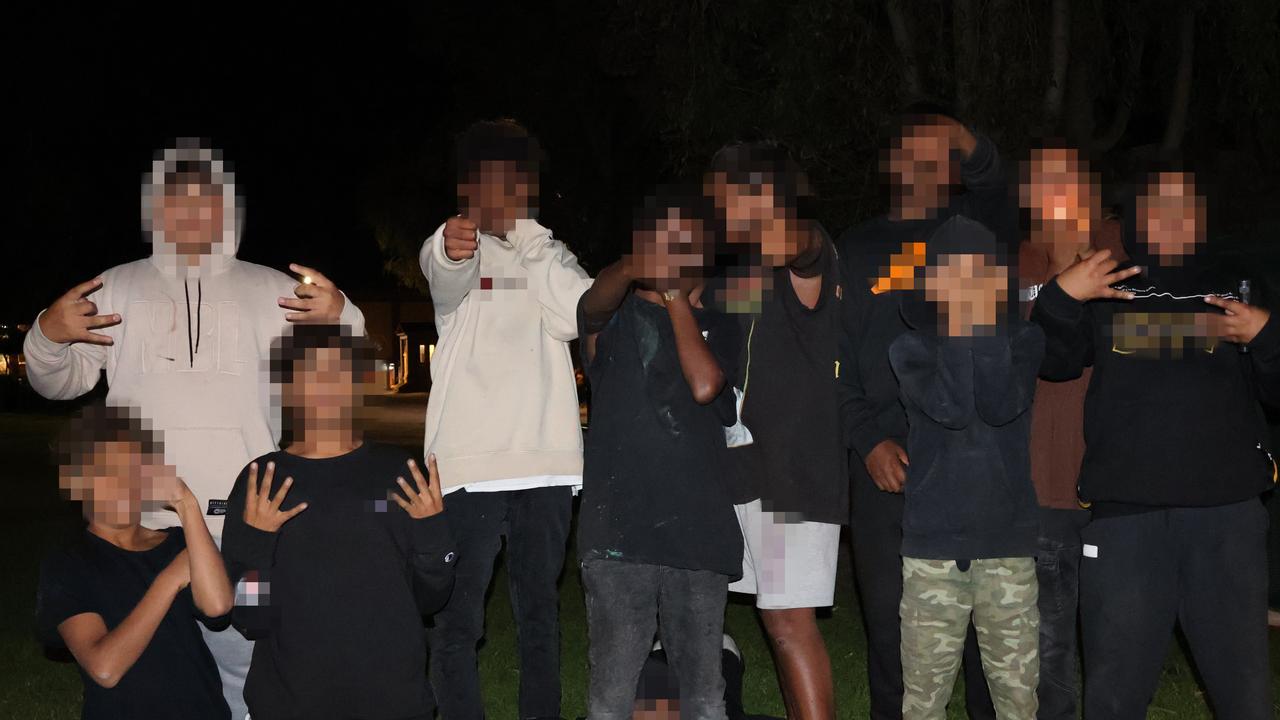 Members of one of Port Augusta’s self-proclaimed youth gangs, including children as young as 10, roam the streets until midnight. Picture: Riley Walter