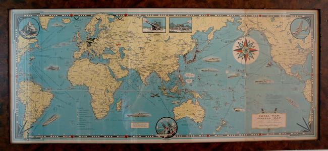 <b>World War II map:</b> There are only five of these in the world and Danielle managed to get hold of one. It shows which areas were hostile and which countries were free in the world at that time.