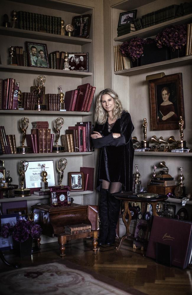 Russell James loves this photograph of his friend, film and music legend Barbra Streisand at home with her numerous awards.