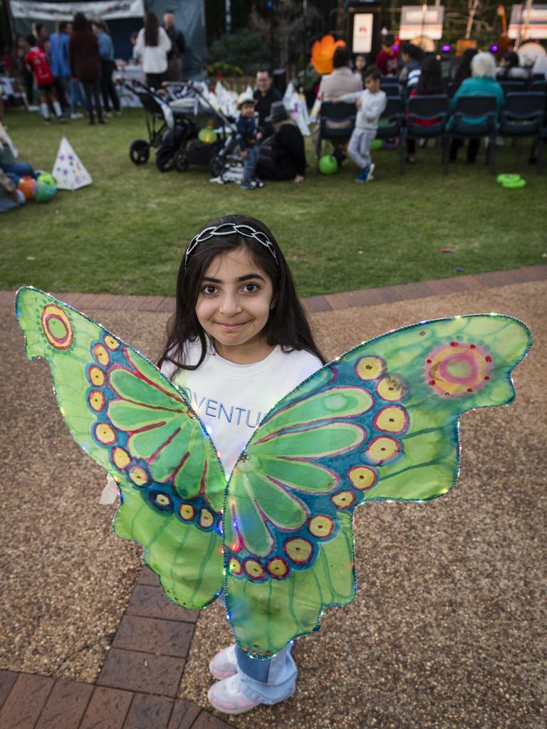 Rusina Eisso is ready for Multicultural Australias Luminous Lantern Parade in the grounds of Empire Theatres, Saturday, August 12, 2023. Picture: Kevin Farmer