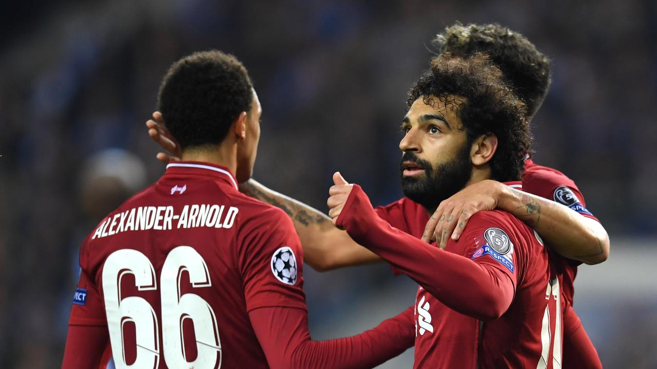 Mohamed Salah of Liverpool celebrates after scoring his team's second goal