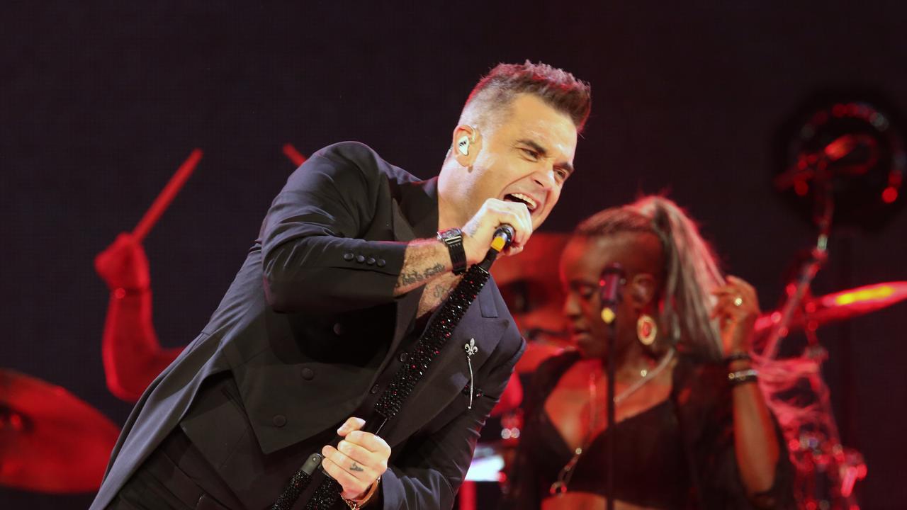 Robbie Williams in concert at Rod Laver Arena in Melbourne on 2015. Picture: David Crosling