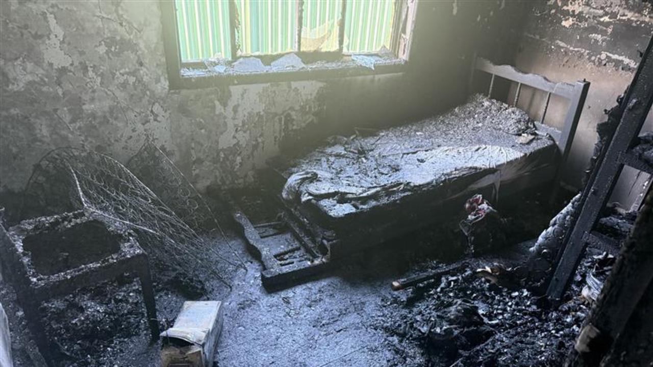 Chilling photos show the aftermath of the lithium battery explosion inside a bedroom. Picture: Fire and Rescue NSW