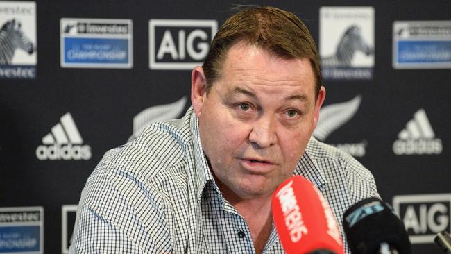 All Blacks coach Steve Hansen talks to reporters in Christchurch.