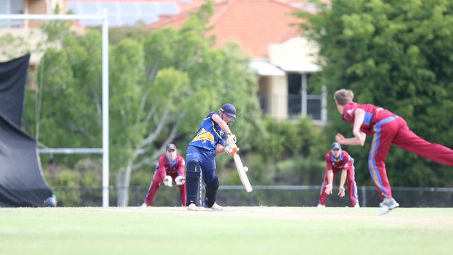 Queensland Premier Cricket 2nd Grade Grand Final: Gold Coast Dolphins (batting) v University of Queensland at Cheltenham Oval, Robina. Emmaus Benn. 24 October 2021 Robina Picture by Richard Gosling