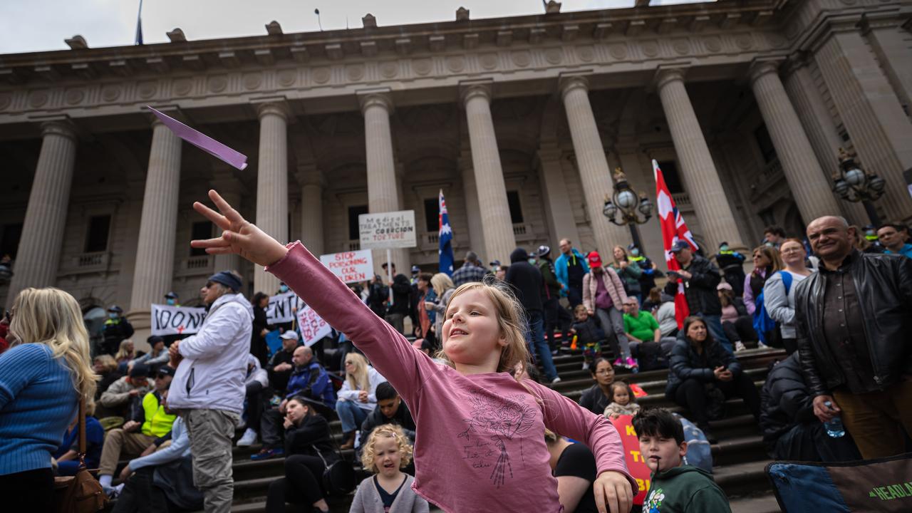 About one thousand protesters gathered outside Parliament House on Tuesday, including children.
