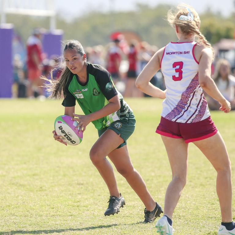 Moreton Bay College V Ferny Grove State High at the 2024 Gold Coast Titans All Schools Touch Football Picture: Glenn Campbell