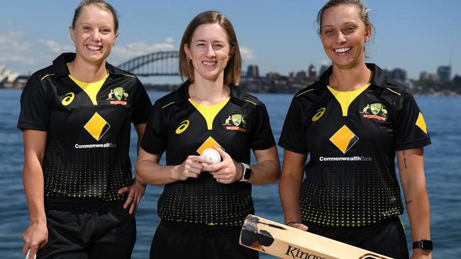 Alyssa Healy, Rachael Haynes and Ashleigh Gardner launched Australia’s home international season in Sydney.