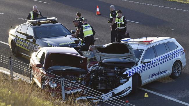 A police chase ends with a collision. Picture: Alan Barber